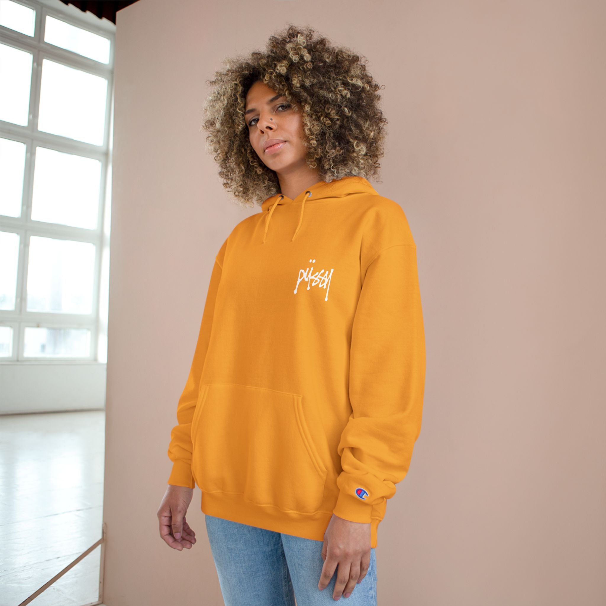 Pussy Champion yellow hoodie