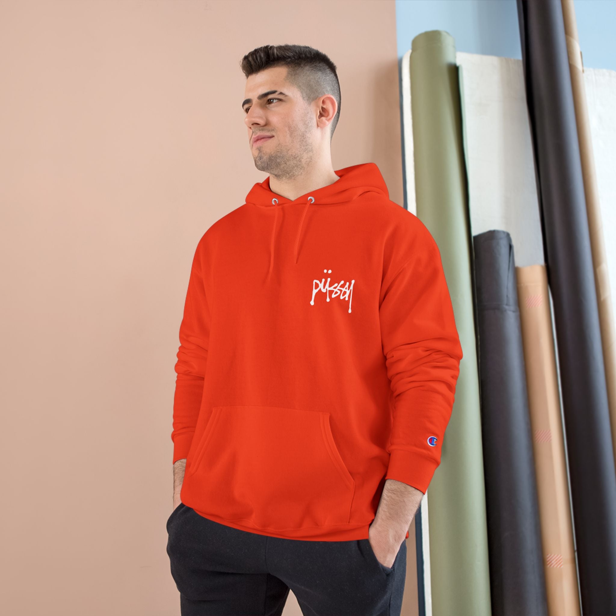 Pussy Champion orange hoodie