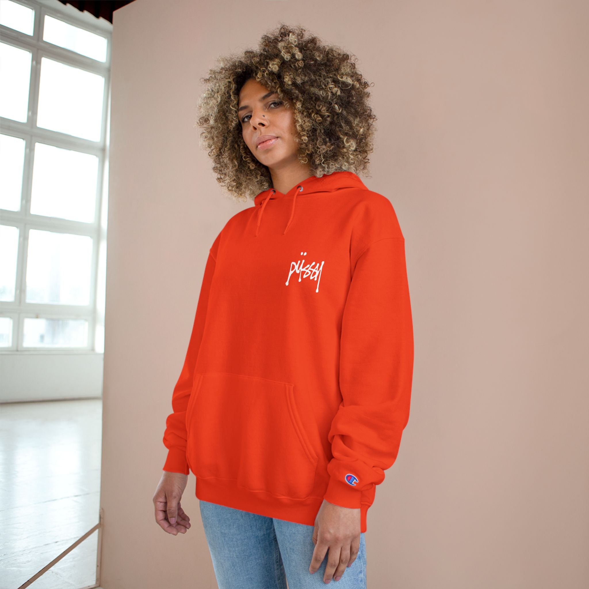 Pussy Champion orange hoodie